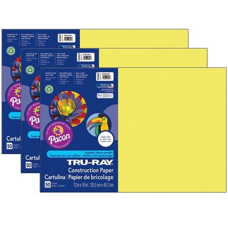 PACON Tru-Ray® Construction Paper, Lively Lemon, 12x18, PK150 P103403